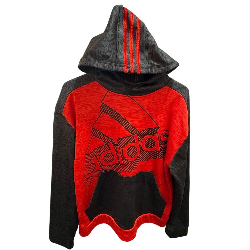 Adidas Hoodie Red Color-Block Melange Pullover Boy's size XL 18-20